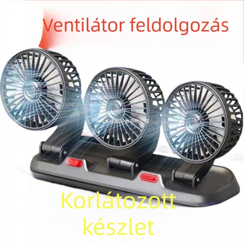 Autóba szerelhető kettős fejű ventilátor belső használatra (hűtés; szilikon ház; feszültségek 5V/12V/24V)