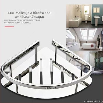 Rozsdamentes acél háromszög sarokpolc, 1–3 szint, polírozott felület, KM-07