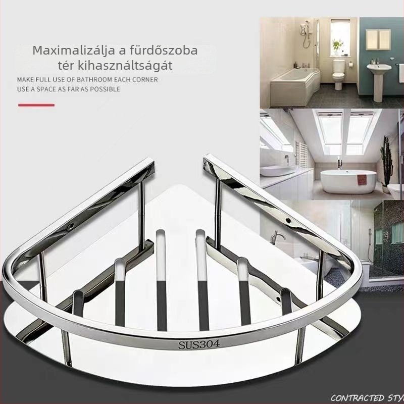 Rozsdamentes acél háromszög sarokpolc, 1–3 szint, polírozott felület, KM-07