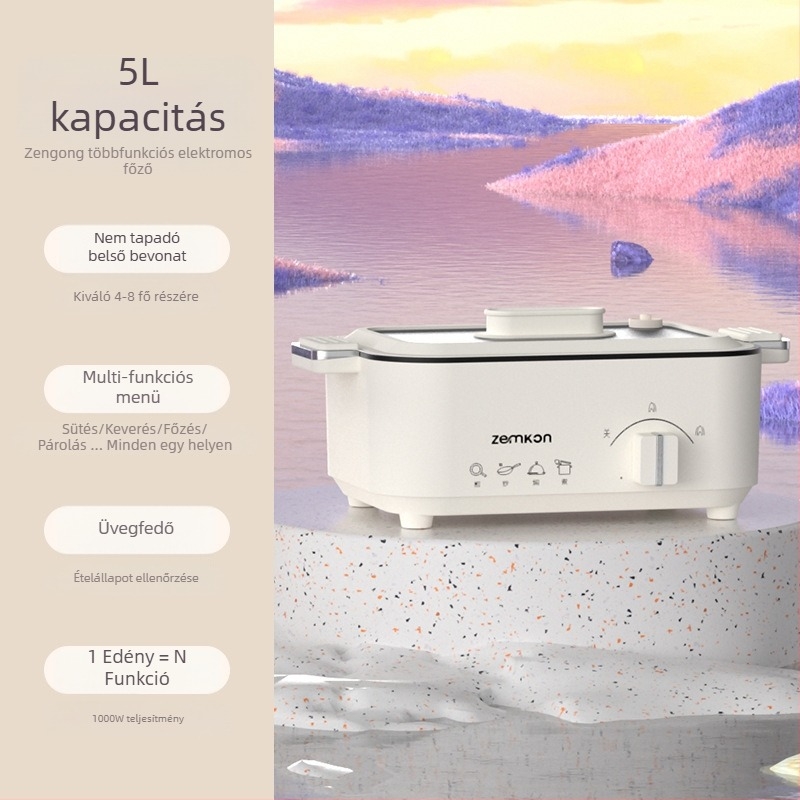 Elektromos főzőedény 3–4 személyre, 5 L kapacitás, 1000 W, hőmérséklet-szabályozás, száraz égés elleni védelem