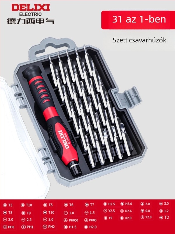 Premonition szénacélból készült sokoldalú csavarhúzó készlet háztartási elektronikához – mobilt telefonok és laptopok szétszerelése, por tisztítása; változatok: 21-in-1, 31-in-1, 33-in-1, 34-in-1