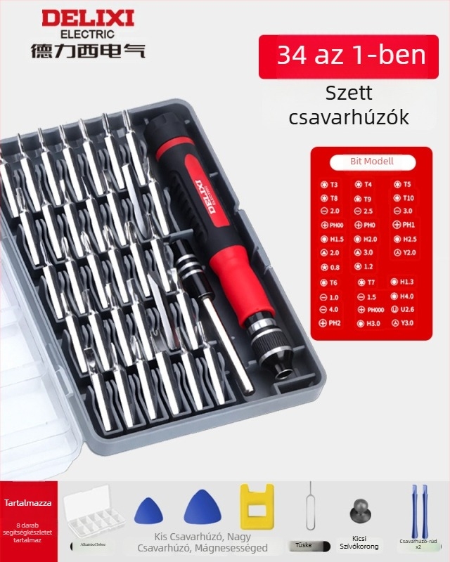 Premonition szénacélból készült sokoldalú csavarhúzó készlet háztartási elektronikához – mobilt telefonok és laptopok szétszerelése, por tisztítása; változatok: 21-in-1, 31-in-1, 33-in-1, 34-in-1