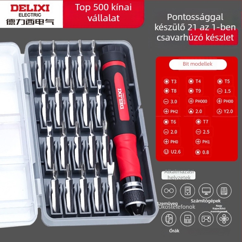 Premonition szénacélból készült sokoldalú csavarhúzó készlet háztartási elektronikához – mobilt telefonok és laptopok szétszerelése, por tisztítása; változatok: 21-in-1, 31-in-1, 33-in-1, 34-in-1