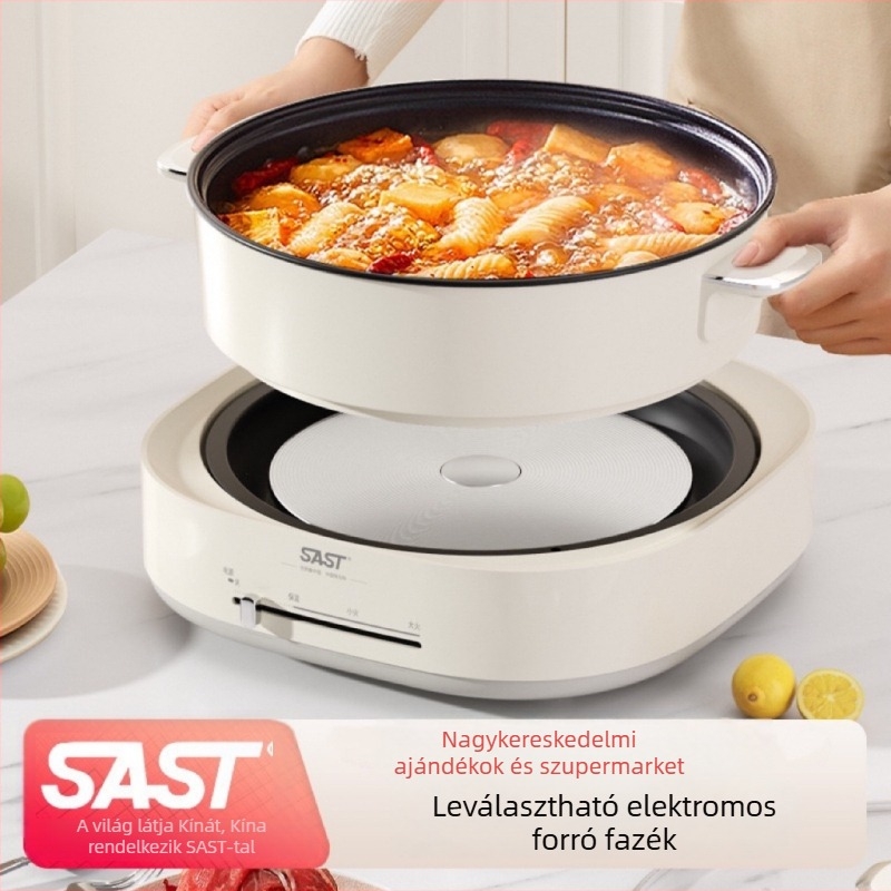 Szétválasztott típusú elektromos forró edény, 1500W, kapacitás >6L, belső bevonatos edény, többlfunkció: gőzölés, pirítás, sütés, főzés, párolás; száraz égés elleni védelem