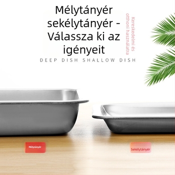 Rozsdamentes acél négyszögletes lapos aljú tál, élelmiszer-minőségű, alkalmas grillhez, pároláshoz és tálaláshoz