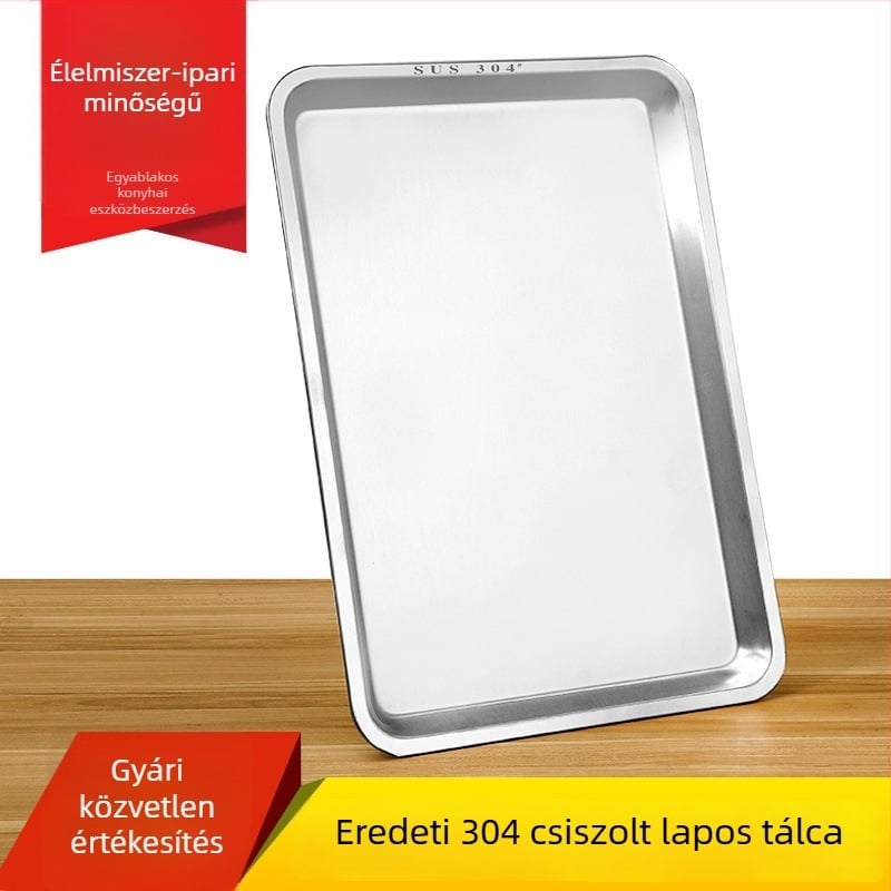 Rozsdamentes acél négyszögletes lapos aljú tál, élelmiszer-minőségű, alkalmas grillhez, pároláshoz és tálaláshoz