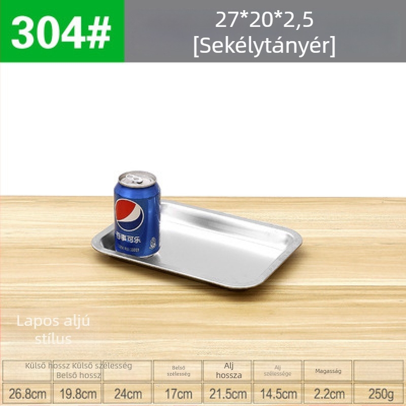 Rozsdamentes acél négyszögletes lapos aljú tál, élelmiszer-minőségű, alkalmas grillhez, pároláshoz és tálaláshoz
