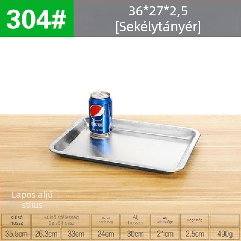 Rozsdamentes acél négyszögletes lapos aljú tál, élelmiszer-minőségű, alkalmas grillhez, pároláshoz és tálaláshoz