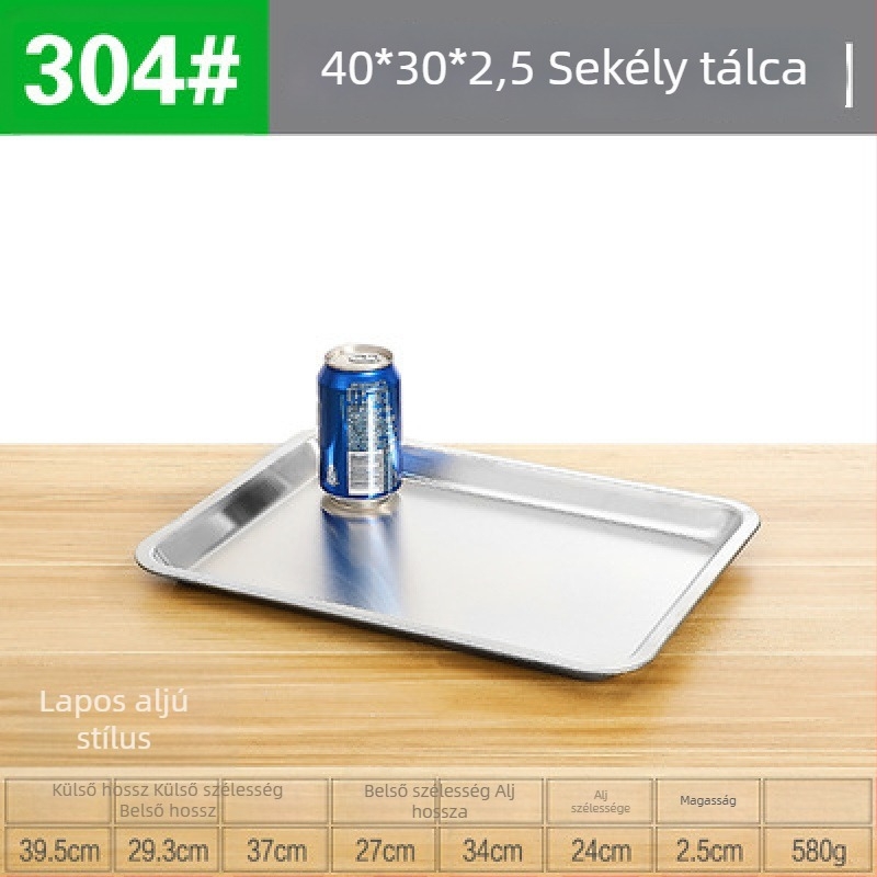 Rozsdamentes acél négyszögletes lapos aljú tál, élelmiszer-minőségű, alkalmas grillhez, pároláshoz és tálaláshoz