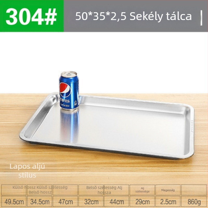 Rozsdamentes acél négyszögletes lapos aljú tál, élelmiszer-minőségű, alkalmas grillhez, pároláshoz és tálaláshoz