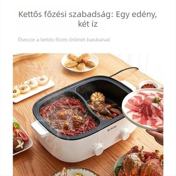 Elektronikus forró edény tapadásmentes belsővel, többfunkciós sütésre, főzésre és keverésre, nagy kapacitású Yin‑Yang kettős edény