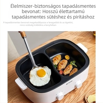 Elektronikus forró edény tapadásmentes belsővel, többfunkciós sütésre, főzésre és keverésre, nagy kapacitású Yin‑Yang kettős edény