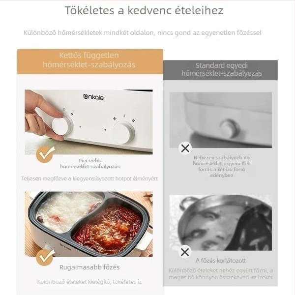 Elektronikus forró edény tapadásmentes belsővel, többfunkciós sütésre, főzésre és keverésre, nagy kapacitású Yin‑Yang kettős edény