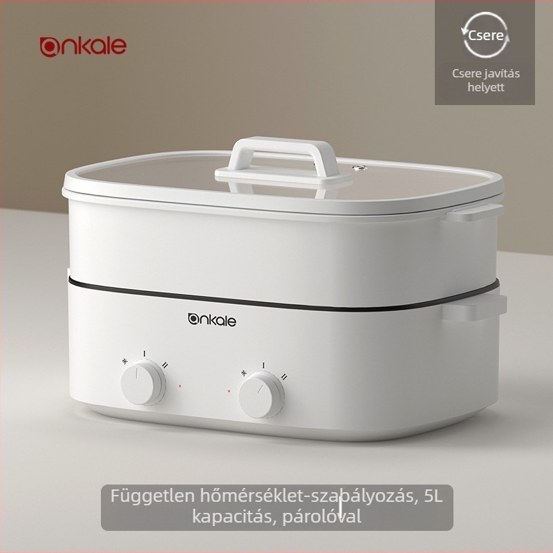 Elektronikus forró edény tapadásmentes belsővel, többfunkciós sütésre, főzésre és keverésre, nagy kapacitású Yin‑Yang kettős edény