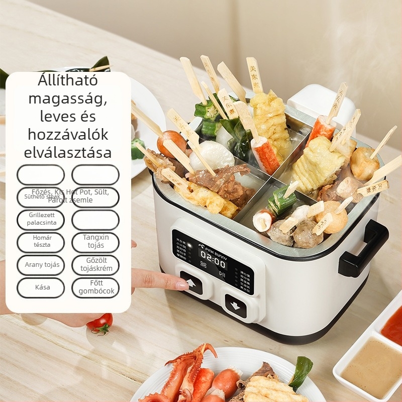 Kihajtható kivitelű elektromos forró fazék, 800W, 2-3 L kapacitás, 1-2 adag, érintéses vezérlés, gőzölés, főzés, párolás, sütés