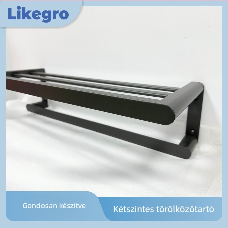 Space alumínium törölközőtartó, kétszintes, kettős rúddal, 2 darabos készlet, modern minimalista stílus