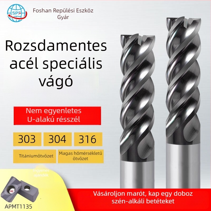 Végfúró karbidból rozsdamentes acélhoz, U‑alakú horony, négy élű, integrált durva és finom megmunkálás, dinamikus CNC szerszám