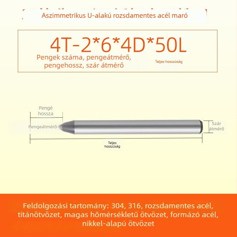 Végfúró karbidból rozsdamentes acélhoz, U‑alakú horony, négy élű, integrált durva és finom megmunkálás, dinamikus CNC szerszám