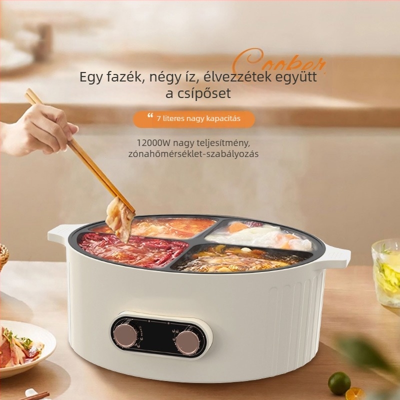 Négyrekeszes elektromos forró fazék kettős ízű, 6 L kapacitás, 110 V