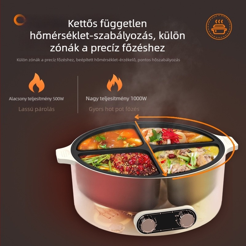 Négyrekeszes elektromos forró fazék kettős ízű, 6 L kapacitás, 110 V
