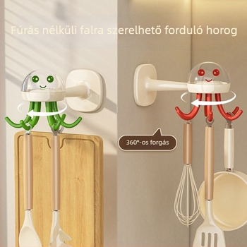 Medúza stílusú forgó falra szerelhető konyhai eszközakasztó, műanyag, több mint három akasztó, teherbírás 1–3 kg, modern minimalista stílus