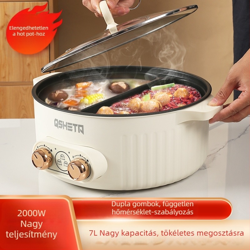 7L-es elektromos forróedény két ízével, független ízkontrollal, tapadásmentes belső, sokoldalú otthoni és kollégiumi használatra