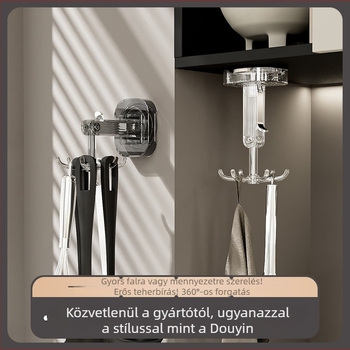 Hat karú vákuumos akasztó tartó, forgatható, konyha és fürdőszoba számára, műanyag, terhelhetőség 1 kg-ig, modern fényű stílus, 2024-es kiadás