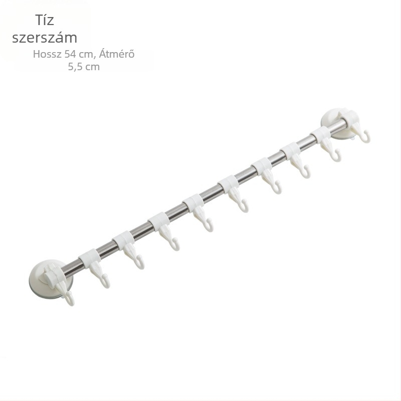 Fali vákuumos akasztó konyhai eszközökhöz, műanyagból, többsoros, 6/8/10 horoggal, terhelhetőség 5 kg