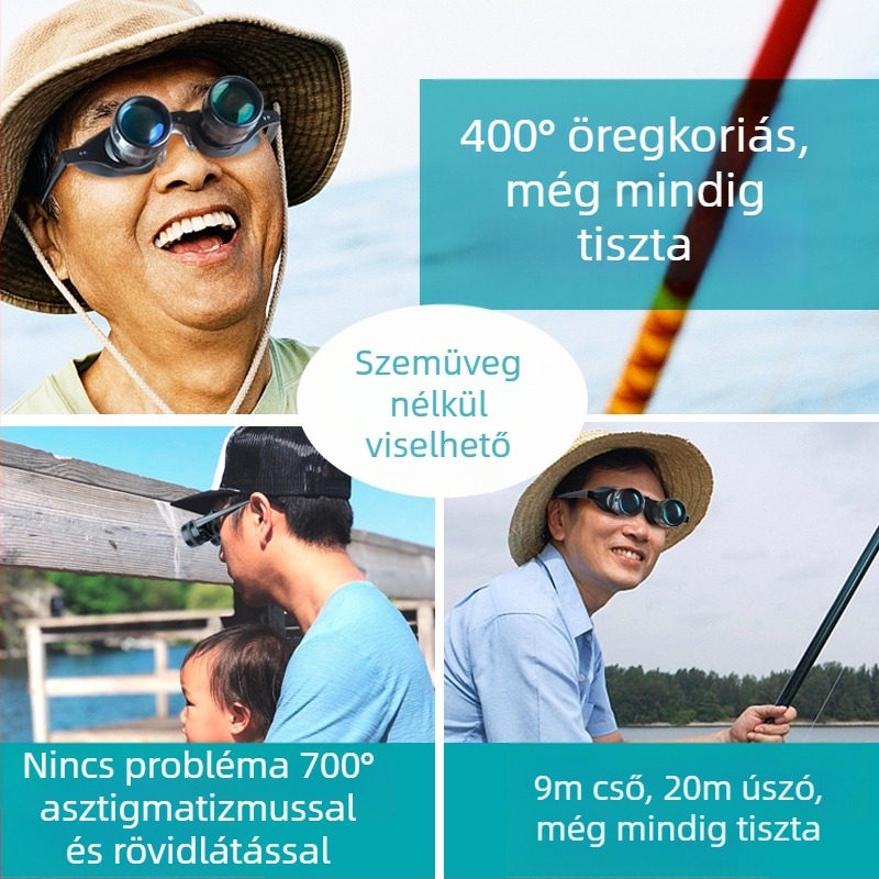 Horgász teleszkópos binokulár, fejre szerelhető kivitel, 3x nagyítás, modell 20356, úszók megfigyelésére