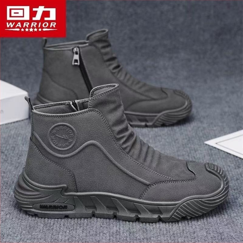 Warrior bőrből készült magas bakancs – bőr felső rész, PVC talp, csúszásmentes talp, meleg szigetelés, vastag talp