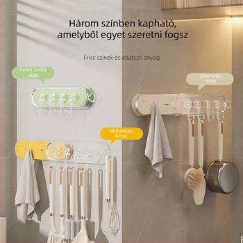Konyhai falra szerelhető szívófejes akasztó, háromsoros fogas spatulák és kanálok számára
