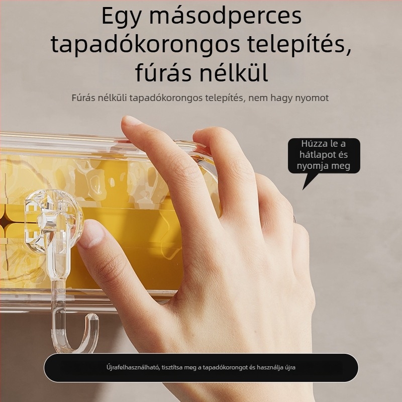 Konyhai falra szerelhető szívófejes akasztó, háromsoros fogas spatulák és kanálok számára