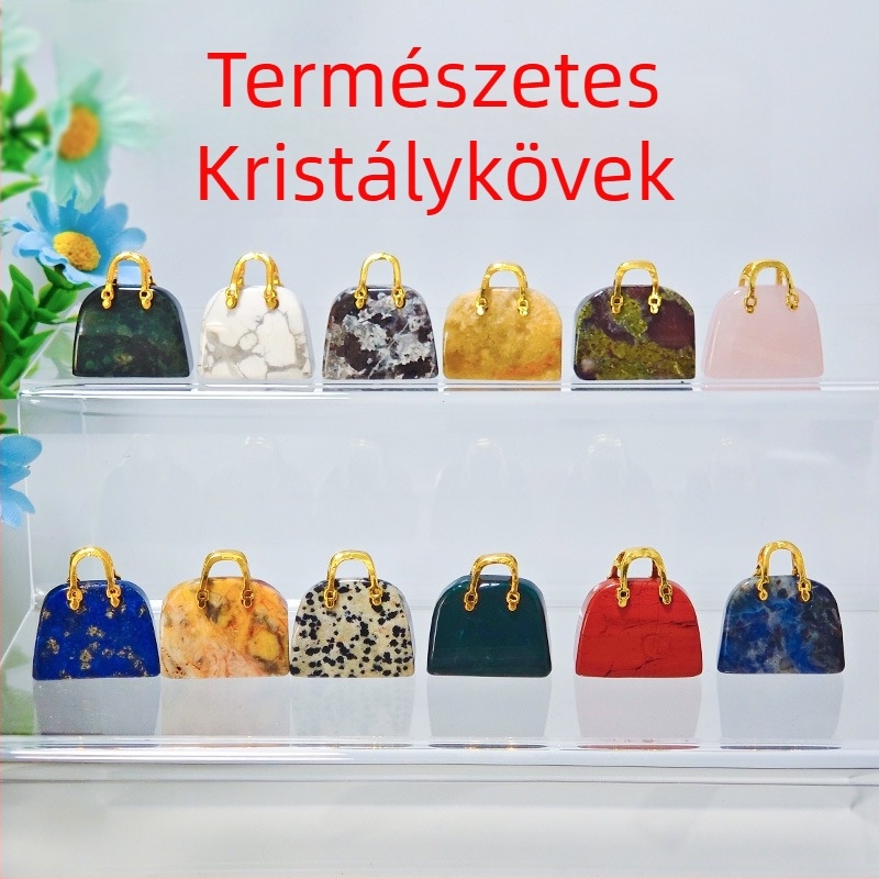 Kristály kézitáska faragott dísz, agat faragás és jade motívum, európai stílus