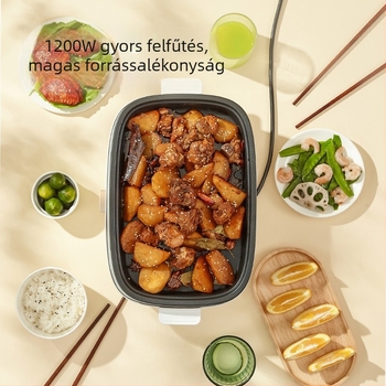 Elektromos többfunkciós fazék forró pot és Teppanyaki funkcióval; teljesítmény 1001–1200 W; műanyag test; 3–5 személyes kapacitás; kapcsolóval vezérelhető