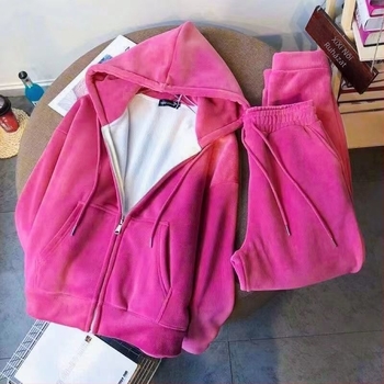 Női kapucnis pulóverrel készlet két darabban, fleece-béléssel és cipzárral, koreai stílusú laza sportos viselet, chenille anyag 90–95% spandex