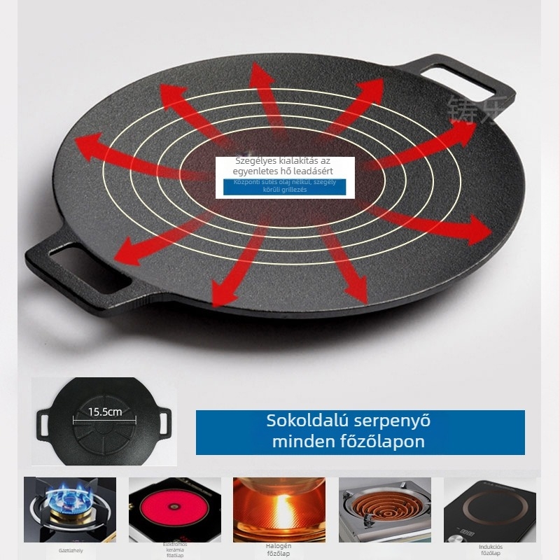 Öntöttvas kör grilllemez kültéri használatra, koreai stílusú barbecue, bevonat nélküli, tömeg 2,3 kg