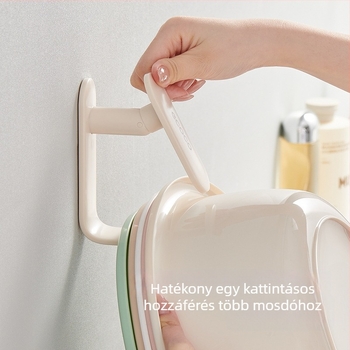 Fali fürdőszobai tárolópolc akasztóval, műanyagból, fúrás nélküli rögzítés, modern minimalist stílus, súly 90 g