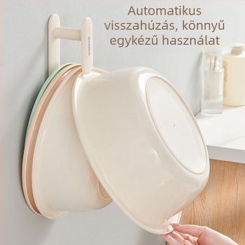 Fali fürdőszobai tárolópolc akasztóval, műanyagból, fúrás nélküli rögzítés, modern minimalist stílus, súly 90 g