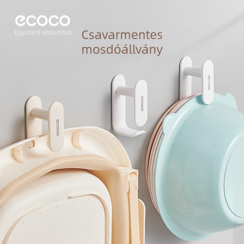 Fali fürdőszobai tárolópolc akasztóval, műanyagból, fúrás nélküli rögzítés, modern minimalist stílus, súly 90 g