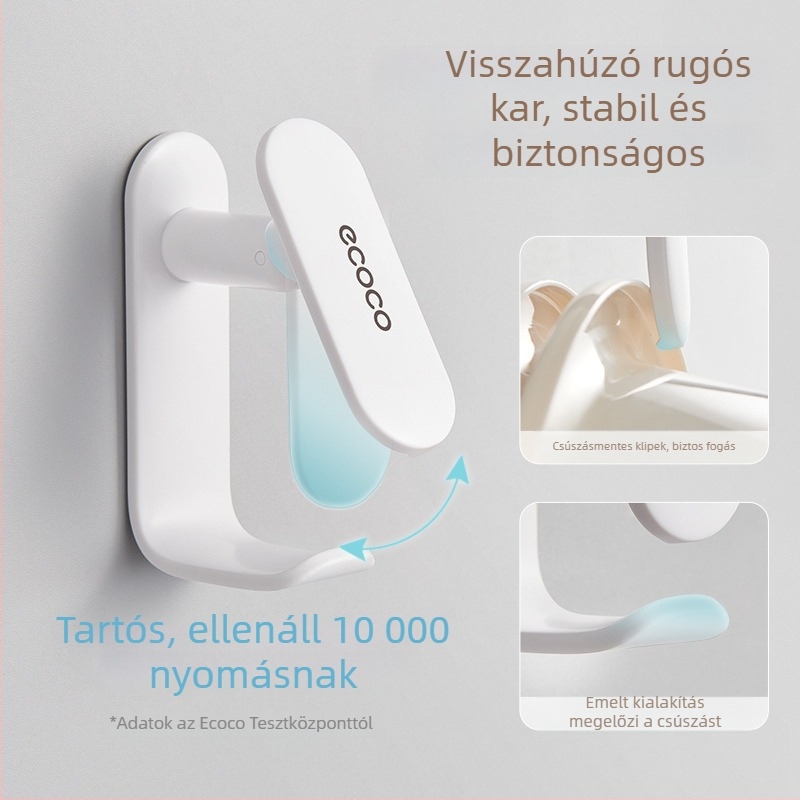 Fali fürdőszobai tárolópolc akasztóval, műanyagból, fúrás nélküli rögzítés, modern minimalist stílus, súly 90 g