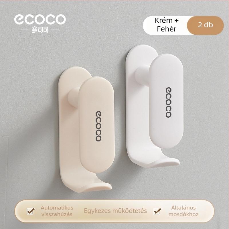 Fali fürdőszobai tárolópolc akasztóval, műanyagból, fúrás nélküli rögzítés, modern minimalist stílus, súly 90 g