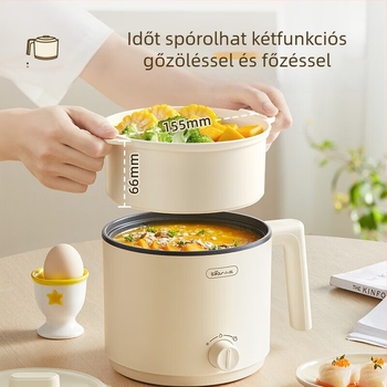 Bear elektromos főzőedény gőzölővel egy személyre - tisztítás All-in-One, gombos vezérlés, szigetelés, 1 belső betét
