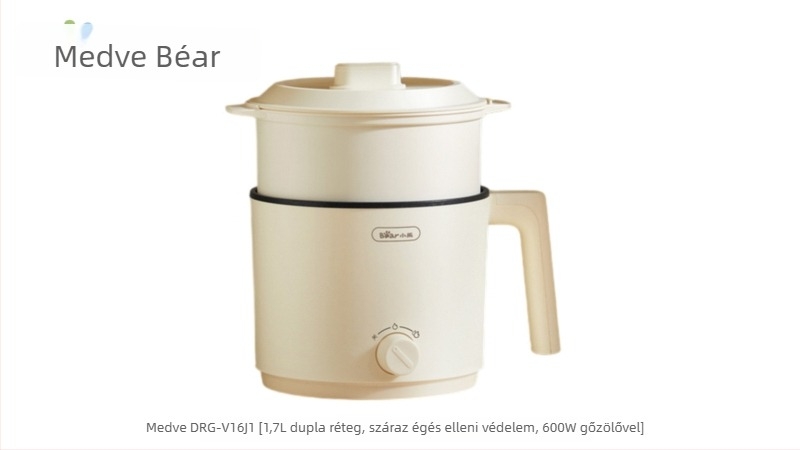 Bear elektromos főzőedény gőzölővel egy személyre - tisztítás All-in-One, gombos vezérlés, szigetelés, 1 belső betét