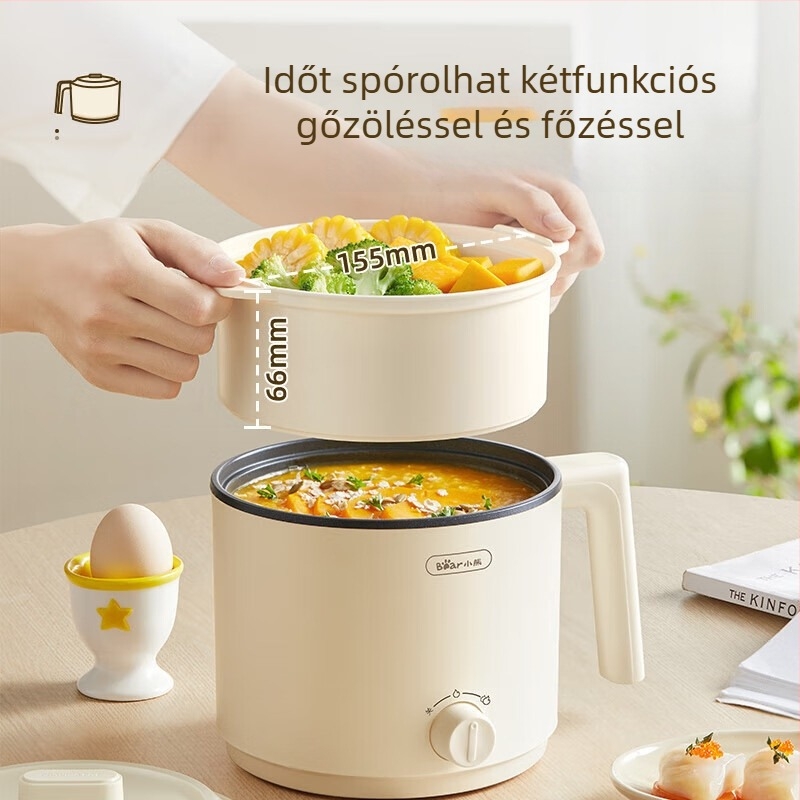 Bear elektromos főzőedény gőzölővel egy személyre - tisztítás All-in-One, gombos vezérlés, szigetelés, 1 belső betét