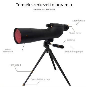 Monokuláris távcső madármegfigyeléshez, nagy apertúrával, állítható zoommal, telefonos fényképezés és videófelvétel támogatásával, HD professzionális minőség.