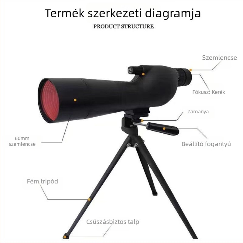 Monokuláris távcső madármegfigyeléshez, nagy apertúrával, állítható zoommal, telefonos fényképezés és videófelvétel támogatásával, HD professzionális minőség.