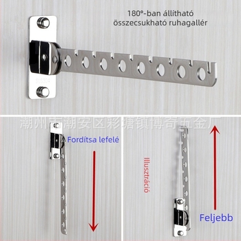 Bochi Hardware 304 rozsdamentes acélból készült mozgatható forgó ruhaszög, összecsukható rúddal, polírozott felülettel, 6/8/10 lyukú felszerelés