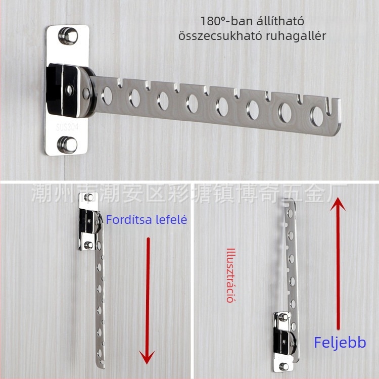 Bochi Hardware 304 rozsdamentes acélból készült mozgatható forgó ruhaszög, összecsukható rúddal, polírozott felülettel, 6/8/10 lyukú felszerelés