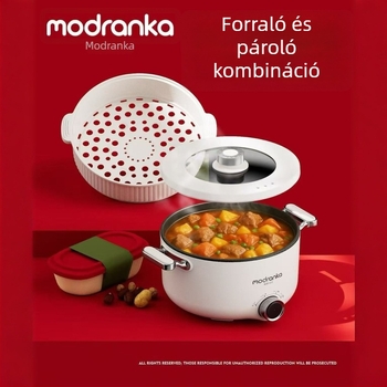 Elektromos többfunkciós főzőedény tészta főzéséhez — 6,1–10 l kapacitás, belső tartály rozsdamentes acélból, levehető belső tartály a könnyű tisztításhoz, mechanikus vezérlés, 4–5 fő számára, minden egyben párolás és főzés.