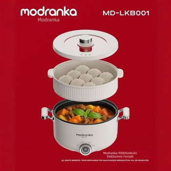 Elektromos többfunkciós főzőedény tészta főzéséhez — 6,1–10 l kapacitás, belső tartály rozsdamentes acélból, levehető belső tartály a könnyű tisztításhoz, mechanikus vezérlés, 4–5 fő számára, minden egyben párolás és főzés.